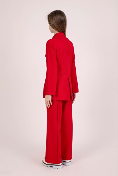 wakawakakidsstore Crepe Fabric Appliqued Button Closure Bazer Jacket Suit - Red