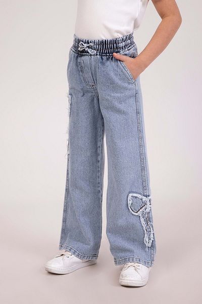 wakawakakidsstore Dmb Boy and Girls Embroidered Soft Wide Leg Jeans - Blue