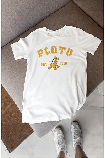 Fuddy Moda Tricou unisex Pluto 1930 Scris Tricou supradimensionat cu personaj de desene animate
