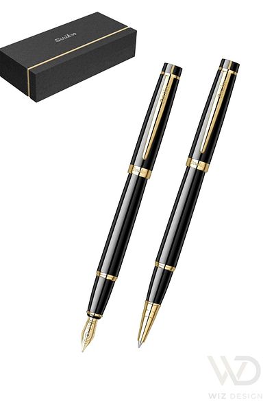 Scrikss 38 Filling Pens - Rollerball Pen Set Black Gold Special Gift Boxed