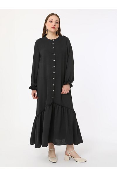 ALİA Plus Size Buttoned Aerobin Dress - Black - Alia