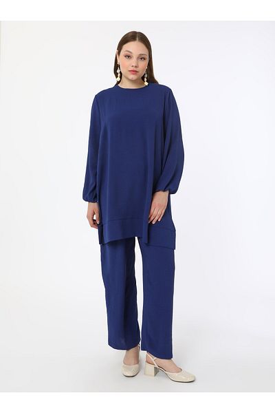 ALİA Plus Size Tunic & Trousers Double Aerobin Set - Navy Blue - Alia