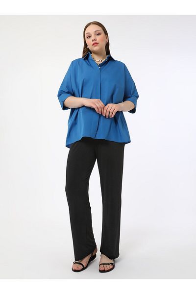 ALİA Plus Size Elastic Waist Knitted Trousers - Black - Alia