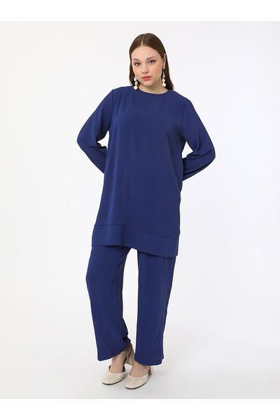 ALİA Plus Size Tunic & Trousers Double Aerobin Set - Navy Blue - Alia