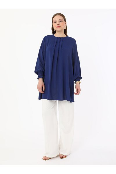 ALİA Dark Indigo Large Size Aerobin Tunic - Gipeli Sleeve Alia