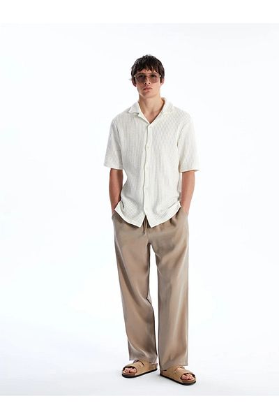 LC Waikiki Ανδρικό κοντομάνικο πουκάμισο XSIDE Beige Comfortable Fit