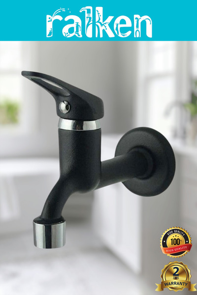 RALKEN Siyah Aç Kapa %100 Pirinç Tekli Lavabo Tuvalet Bahçe Musluğu