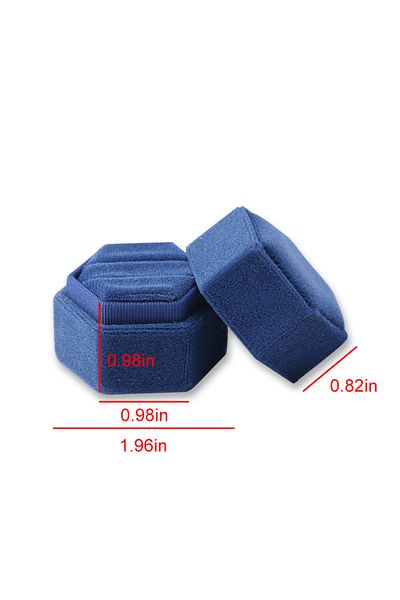 Choice Hexagon Blue Hexagon Square Shape Velvet Jewelry Box Double Ring Storage Box Wedding Ring Display Fo