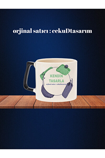 cekud tasarım baskı Siyah Kulplu Kişiye Özel Tasarım Kupa Bardak Kendin Tasarla!