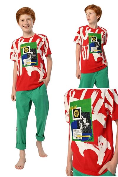 wakawakakidsstore Abstract Patterned Red Boy's T-Shirt - Red