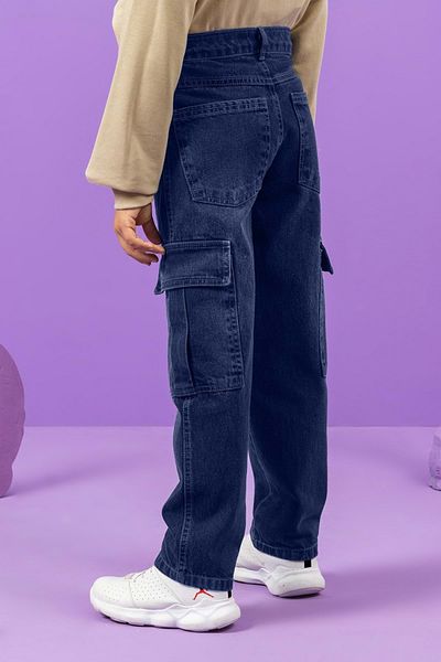wakawakakidsstore Boys' Jeans with Adjustable Waist Cargo Pocket - Indigo