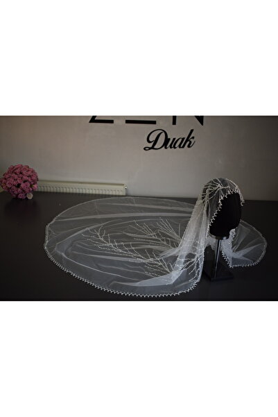 ZEN DUVAK Beyaz Nakışlı Sümbül Model Gelin Duvağı