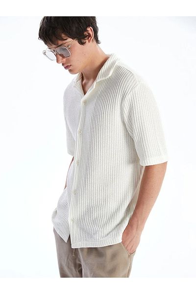 LC Waikiki Ανδρικό κοντομάνικο πουκάμισο XSIDE Beige Comfortable Fit