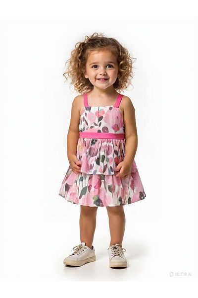 wakawakakidsstore Floral Printed Girl's Dress with Bow Detail on the Back