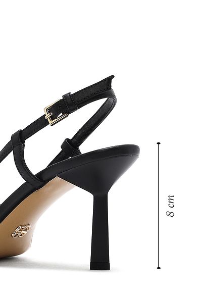 Derimod Women's Black Ankle Buckle Open Back Thin Heeled Leather Shoes 25Sfd 121218