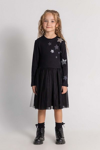 wakawakakidsstore Front Sleeve Star Sequin Stone Printed Girl's Dress Black