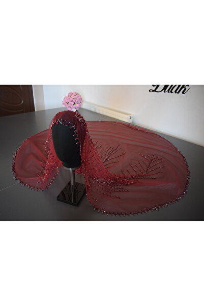 ZEN DUVAK طرحة زفاف نموذجية مطرزة باللون العنابي المطرز بالياقوت الأزرق