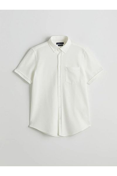 LC Waikiki Ανδρικό κοντομάνικο πουκάμισο LCWAIKIKI Classic Ecru Regular Fit