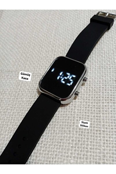 Brality GÜMÜŞ KASA Dijital Led Işıklı Kız/Erkek Çocuk Saati SİYAH SİLİKON Kordon (AKILLI SAAT DEĞİLDİR) 0018