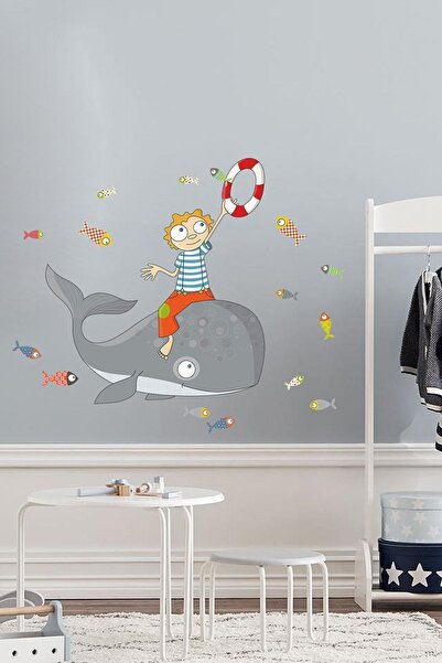 KT Decor Set de autocolante de perete pentru camera copiilor cu balene și peș...