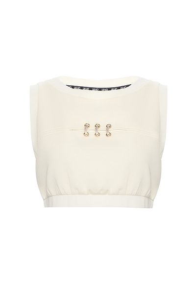 Liu Jo Women Short Sleeve Crop Boy Round Neck Triple Rope Passing Detail White Blouse Ta5270J4869-10105