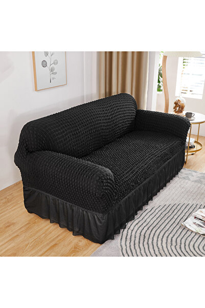 Choice غطاء أريكة أسود مرن للغاية بشبكة فقاعية مقاس 1/2/3/4 مع حاشية تنورة، م...