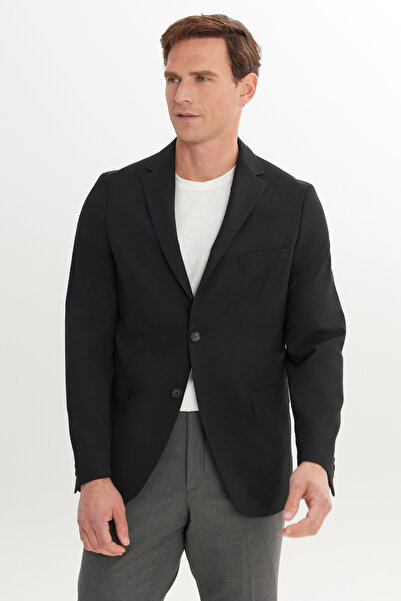 ALTINYILDIZ CLASSICS Ανδρικό μαύρο μάλλινο μπουφάν με λεπτή εφαρμογή μονόχρωμο σακάκι με τσέπη
