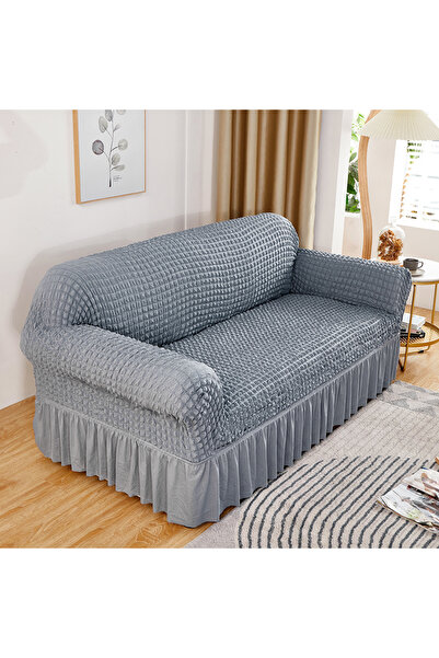 Choice غطاء أريكة رمادي فاتح مرن للغاية بثلاثة مقاعد 1/2/3/4 مع حافة تنورة، م...