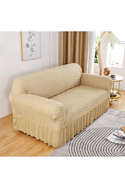 Choice غطاء أريكة شبكي مرن للغاية بثلاثة مقاعد بلون بيج 1/2/3/4 مع حاشية تنور...