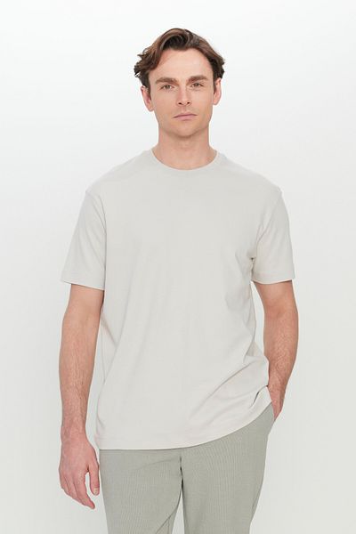 ALTINYILDIZ CLASSICS Men's Stone Modern Fit Relaxed Cut 100% Cotton Crew Neck T-Shirt