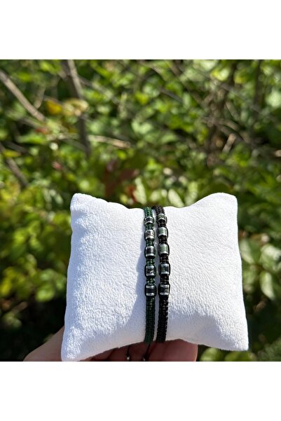 Sırlı Taş Variscite, Blood, Hematite 2-Piece Double Bracelet - Design Macrame Bracelet 4mm Adjustable