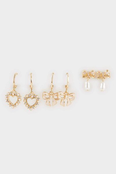 DeFacto Women's 3-Piece Gold Earrings F0713Axns