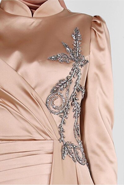 Alvina TAŞ İŞLEMELİ VOLANLI SATEN ABİYE ELBİSE 50359