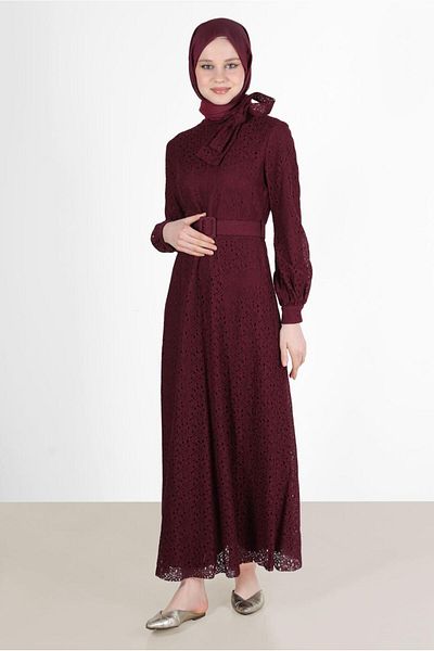 Alvina Lace Detailed Bow Belt Dress - 42413