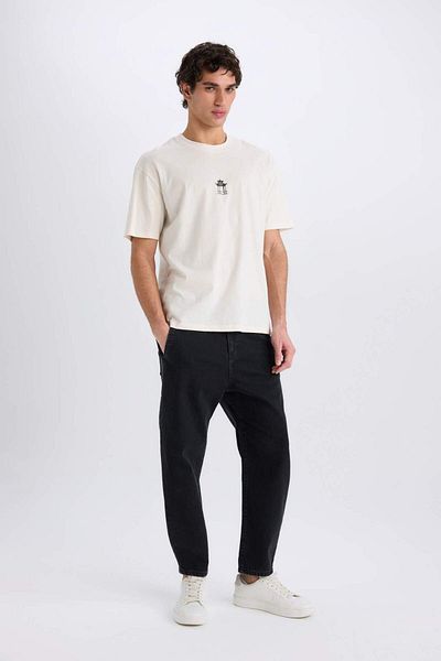 DeFacto 100% Cotton Boxy Fit Crew Neck Back Printed Short Sleeve T-Shirt E0909Ax25Sm