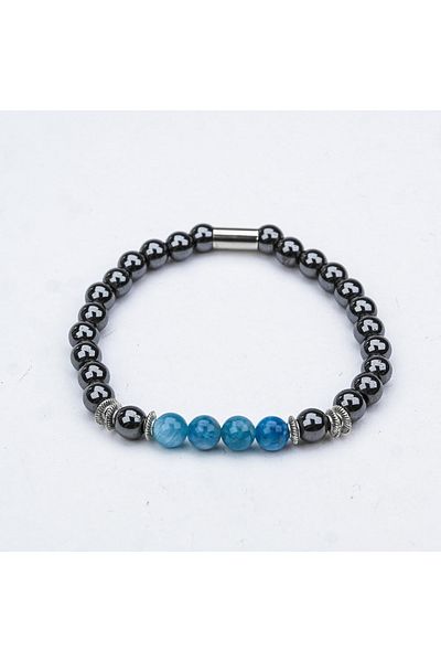 Skygo Hematite and Agate Stone Fishbone Rubber Bracelet