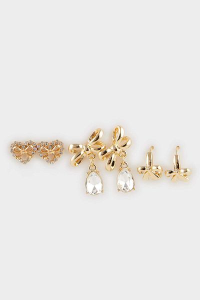 DeFacto Women's 3-Piece Gold Earrings F0727Axns