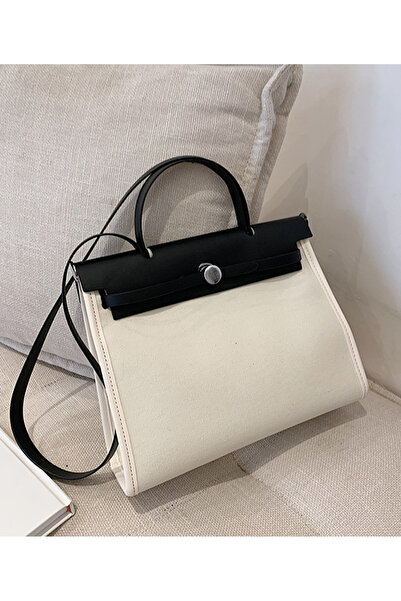 ETG حقيبة كتف نسائية بسيطة باللونين الأبيض والأسود