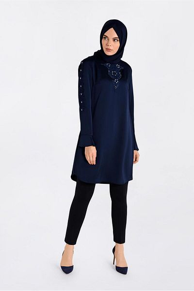 Alvina 4301 Model Guipure and Stone Detailed Tunic