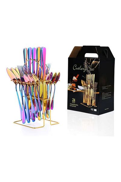 COOYA 24-Piece Tableware Set, Stainless Steel for 6 with Forks, Spoons & Knives