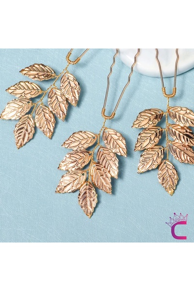 Cinderella طقم دبوس شعر على شكل تاج الزفاف مكون من 3 قطع من أوراق الشجر الذهب...