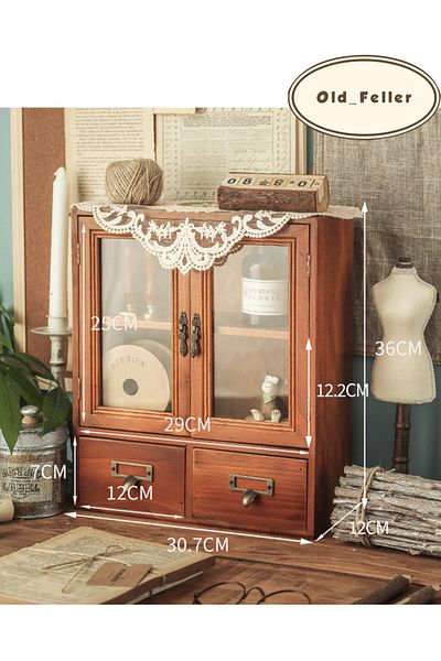 Old_Feller صندوق تخزين خشبي عتيق V60 مع درج أنيق لسطح الطاولة لمستحضرات التجميل والقرطاسية والأشياء الصغيرة