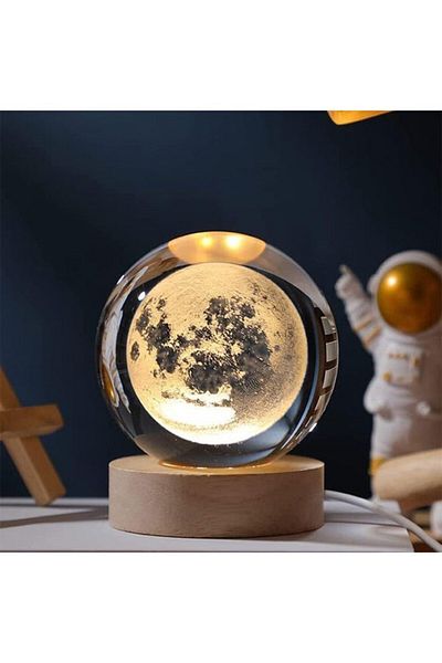 COOYA 3D Crystal Ball Night Light, with Touch Switch, Gifts for Home Desktop Decor-Moon