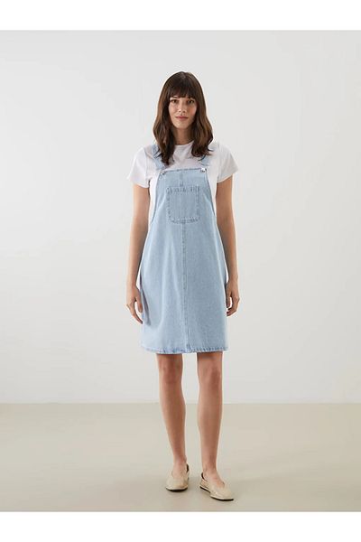 LC Waikiki Γυναικείο τζιν φόρεμα LCW Comfort Indigo με τετράγωνο γιακά με ίσιο λουράκι