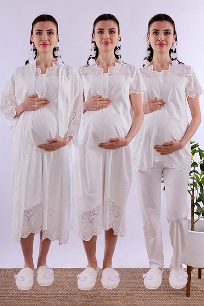 ByLohusa Effortt Ecru Scalloped Maternity Maternity Set