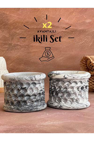 SERENGETİ HOME 2 li Saksı Seti Dekoratif Beton Saksı, Kaktüs ve Sukulent Saks...