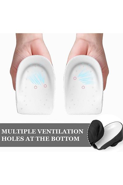 COOYA 2 pairs of 3.5cm invisible heightening socks, bionic heel design, suitable for heel protection, gray