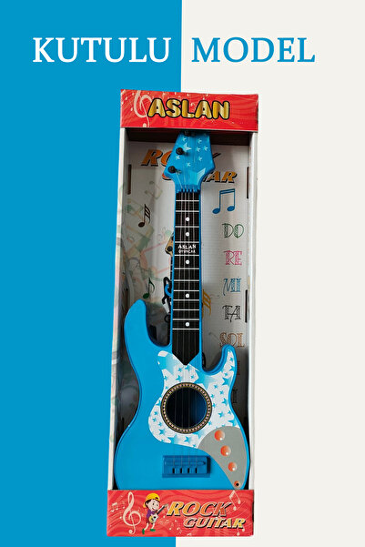 BambaPaw 48cm Oyuncak Elektro Gitar - Akort Edilebilir 6 Telli Mavi Elektro Çocuk Gitarı Askı Aparatı Hediye