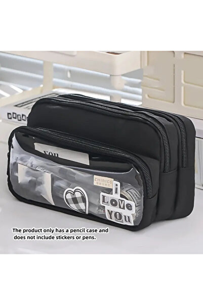 Choice حقيبة أقلام رصاص جديدة سوداء كبيرة السعة وحقيبة أقلام وحقيبة تجميل وحق...