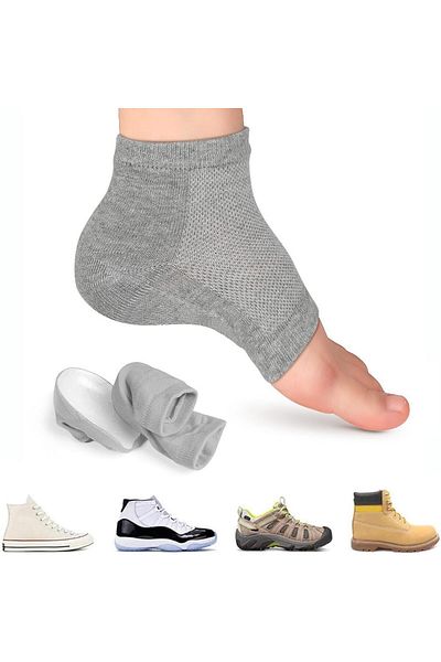 COOYA 2 pairs of 3.5cm invisible heightening socks, bionic heel design, suitable for heel protection, gray